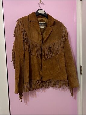 Vintage Womens Berman's Leather Fringe Western Rodeo Biker Jacket Korean Wear 44